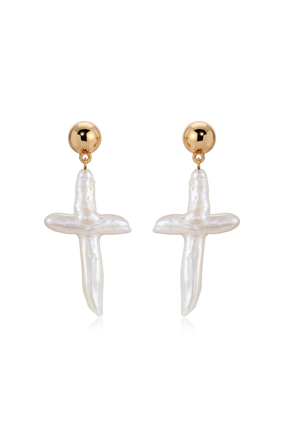 Organic Freshwater Pearl Cross Earrings - Pearl | Ettika