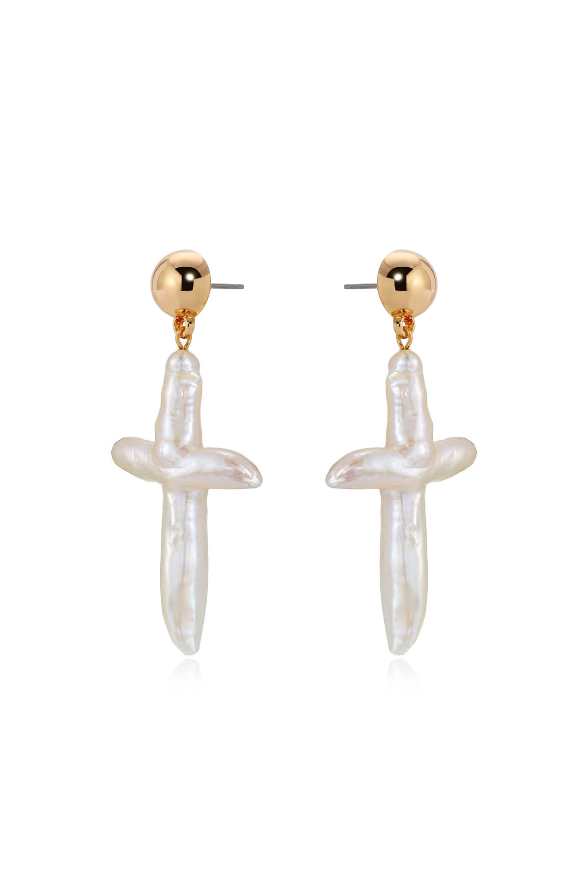 Organic Freshwater Pearl Cross Earrings - Pearl | Ettika