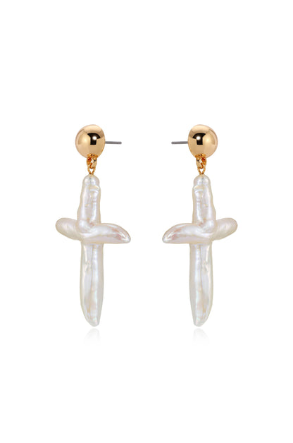 Organic Freshwater Pearl Cross Earrings - Pearl | Ettika