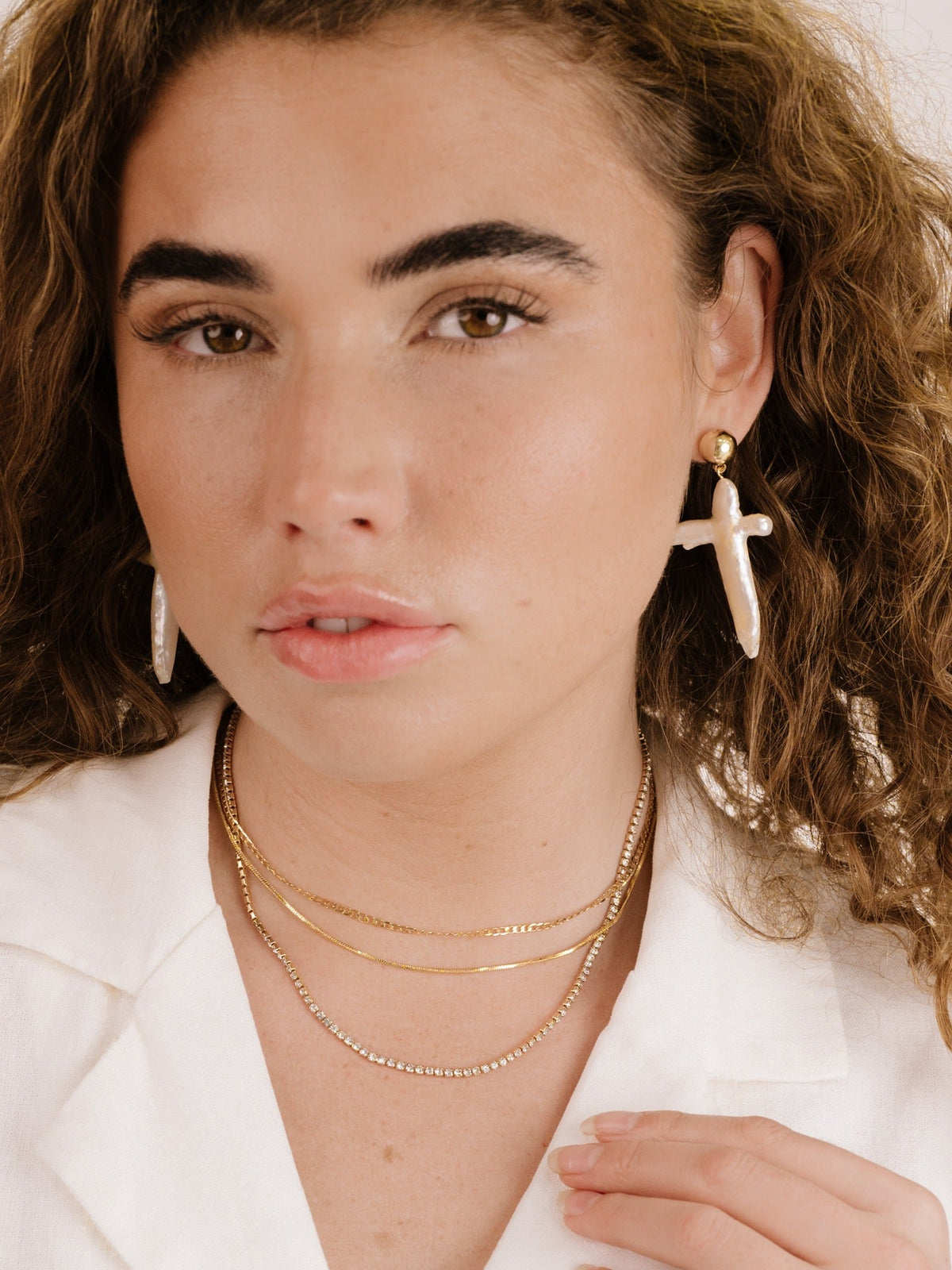 Organic Freshwater Pearl Cross Earrings - Pearl | Ettika