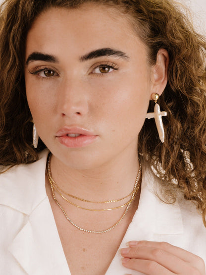 Organic Freshwater Pearl Cross Earrings - Pearl | Ettika