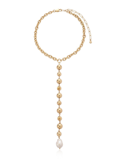 Deep Drop Pearl Lariat Necklace - Pearl with 18k Gold Plating | Ettika