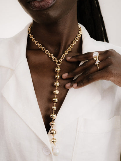Deep Drop Pearl Lariat Necklace - Pearl with 18k Gold Plating | Ettika