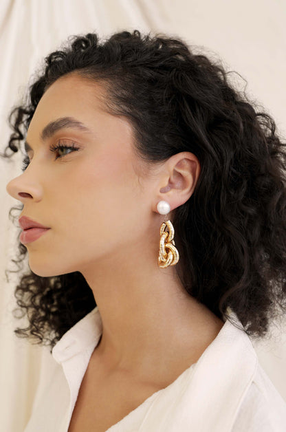 Liquid Gold Pearl Drop Earrings - Pearl with 18k Gold Plating | Ettika