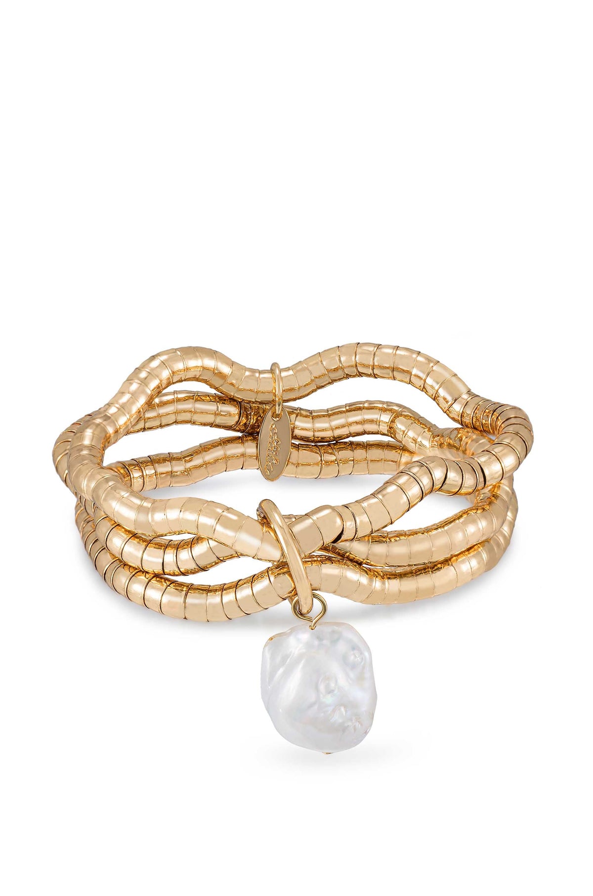 Liquid Gold and Pearl Stretch Bracelet - Pearl with 18k Gold Plating | Ettika