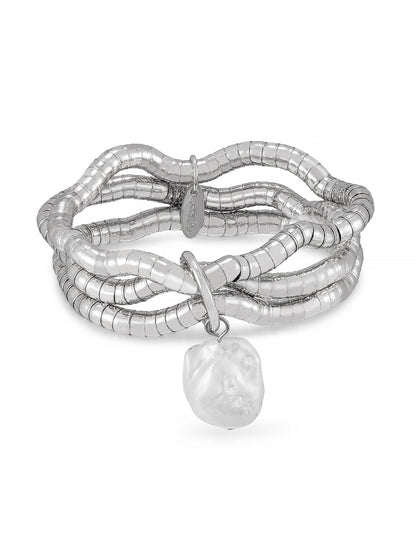 Liquid Gold and Pearl Stretch Bracelet - Pearl with 18k Gold Plating | Ettika