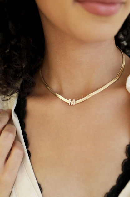 Initial Herringbone Necklace - A | Ettika