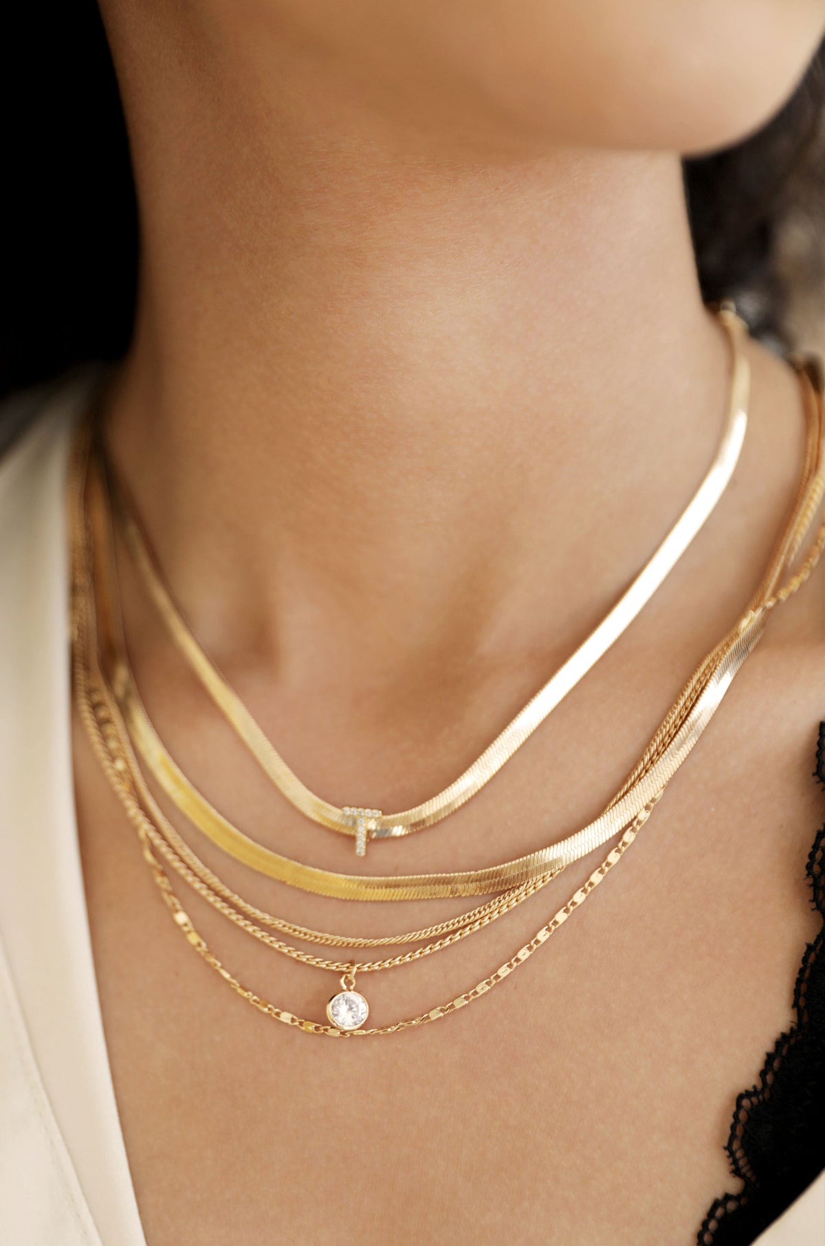 Initial Herringbone Necklace - A | Ettika
