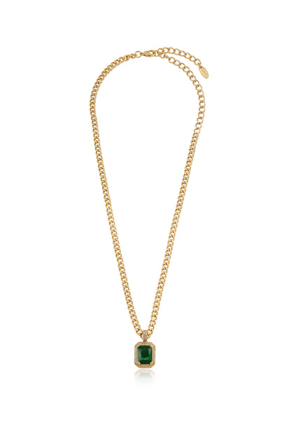 Emerald Stone Pendant Link Necklace - Emerald Crystal with 18k Gold Plating | Ettika