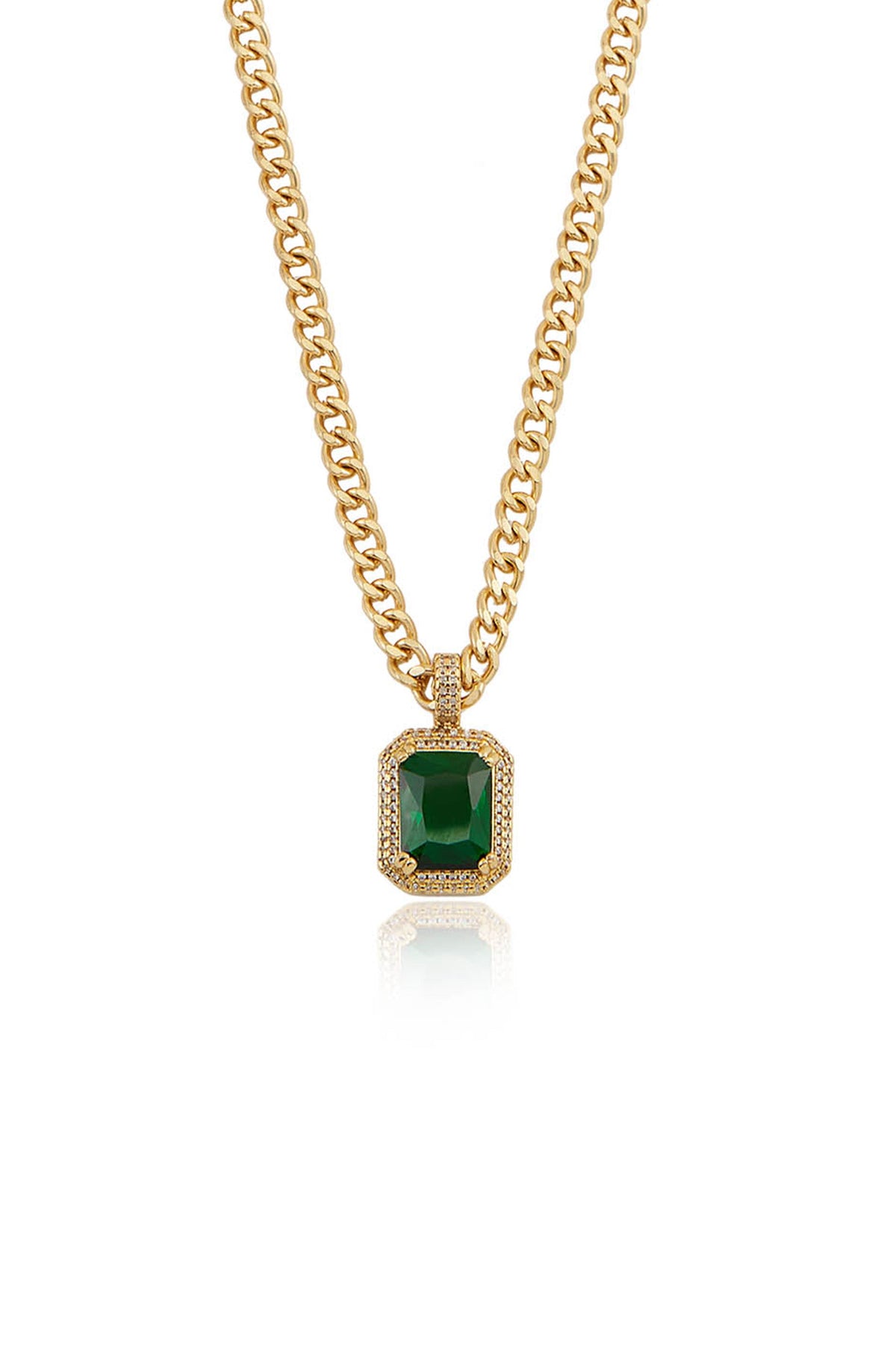 Emerald Stone Pendant Link Necklace - Emerald Crystal with 18k Gold Plating | Ettika