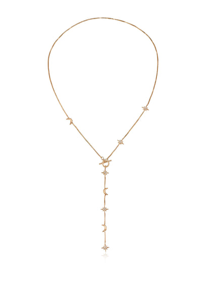Delicate Celestial Lariat Necklace - Clear Crystals | Ettika
