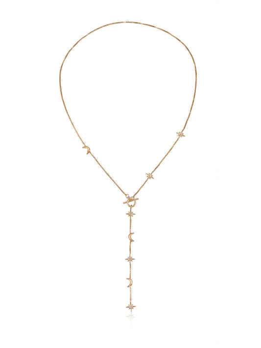 Delicate Celestial Lariat Necklace - Clear Crystals | Ettika