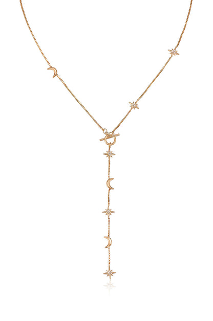Delicate Celestial Lariat Necklace - Clear Crystals | Ettika