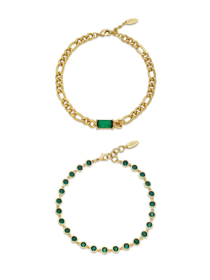 Bejeweled Emerald Anklet Set - Emerald Crystal with 18k Gold Plating | Ettika