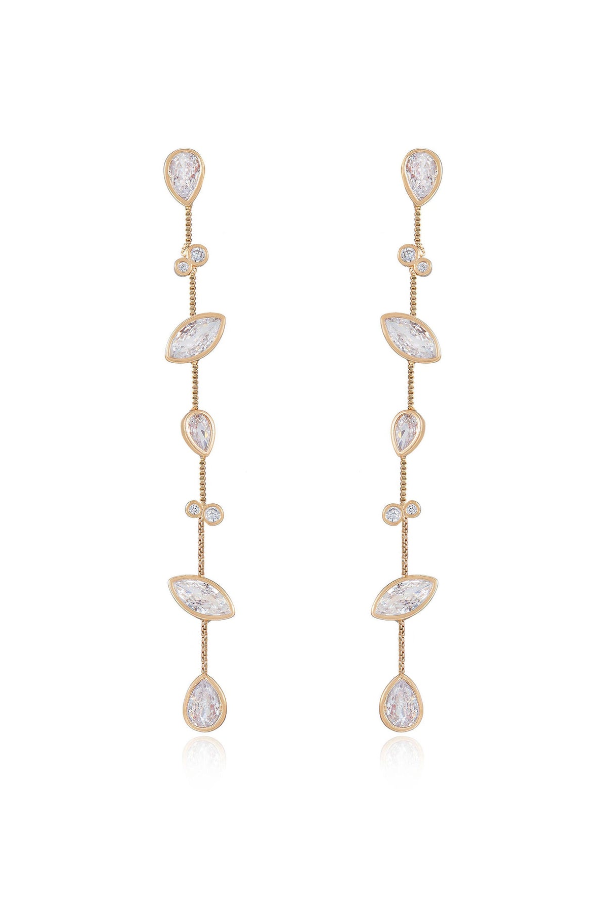 Falling Bezel Crystal Dangle Earrings - Clear Crystals | Ettika