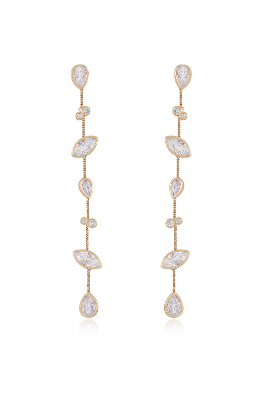 Falling Bezel Crystal Dangle Earrings - Clear Crystals | Ettika