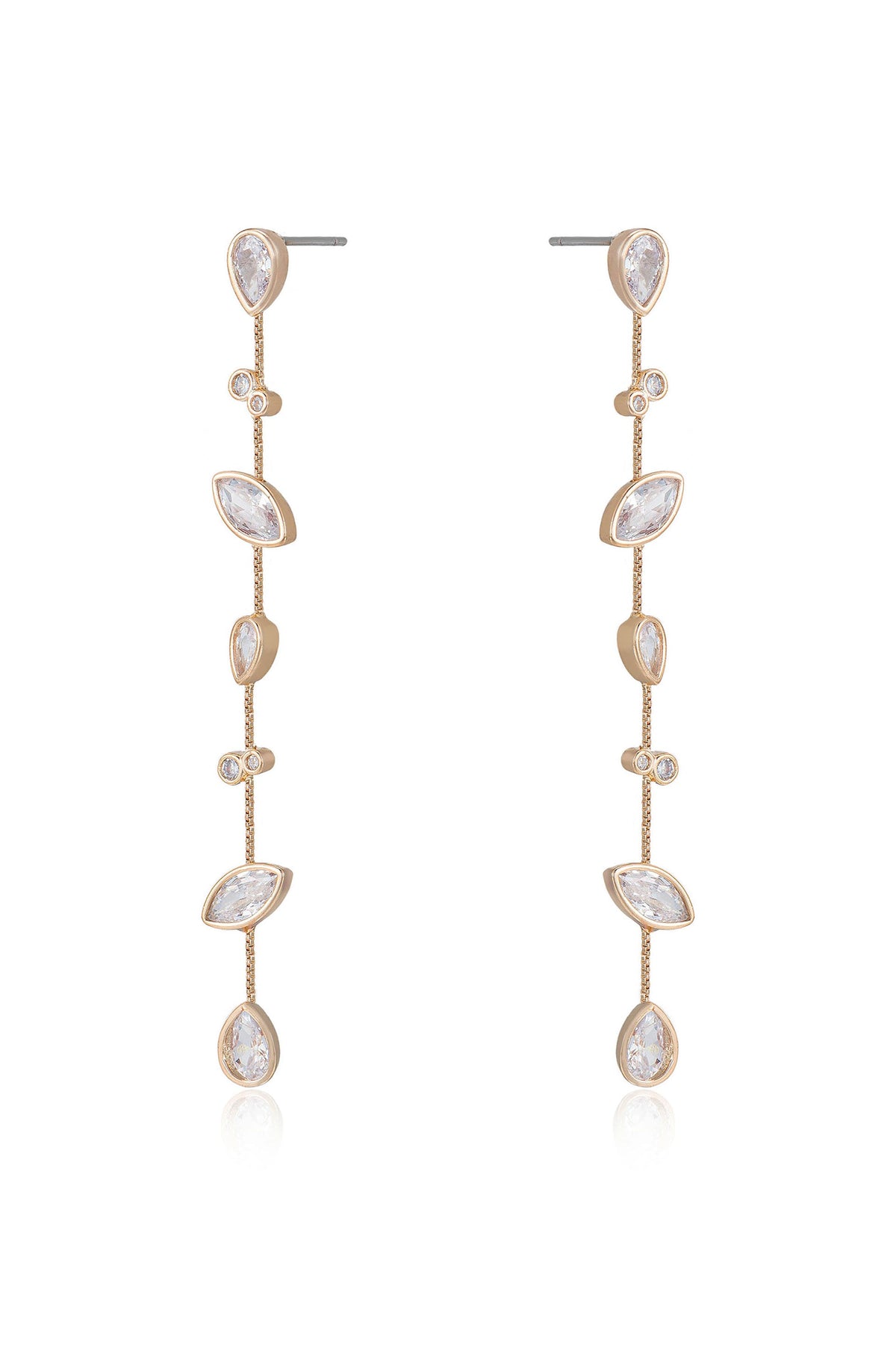 Falling Bezel Crystal Dangle Earrings - Clear Crystals | Ettika