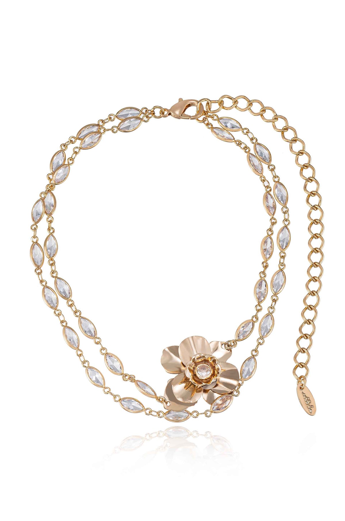 Bezel Crystal Layered Flower Necklace - Clear Crystal with 18k Gold Plating | Ettika