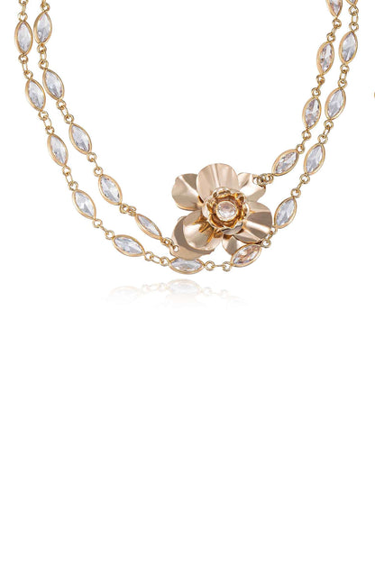 Bezel Crystal Layered Flower Necklace - Clear Crystal with 18k Gold Plating | Ettika