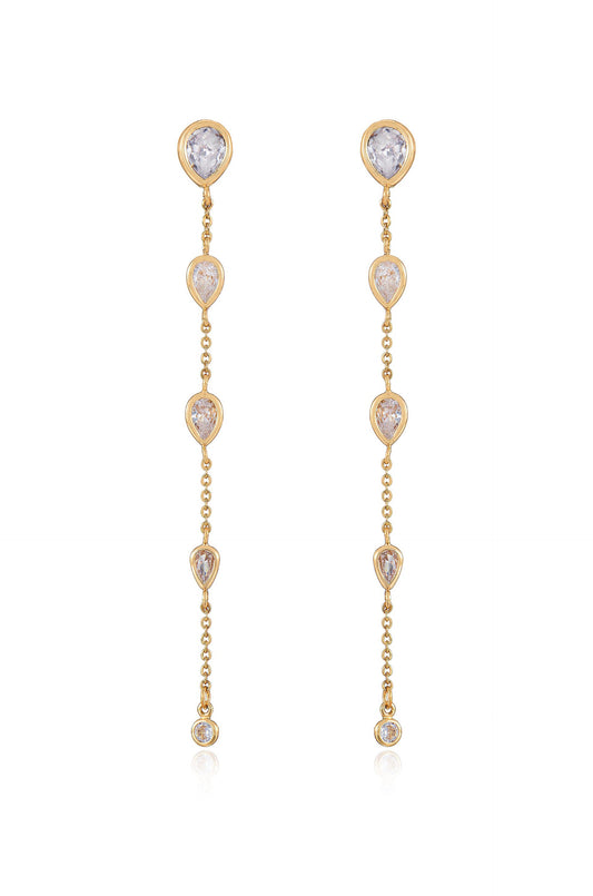 Dainty Bezel Crystal Dangle Earrings - Clear Crystals | Ettika