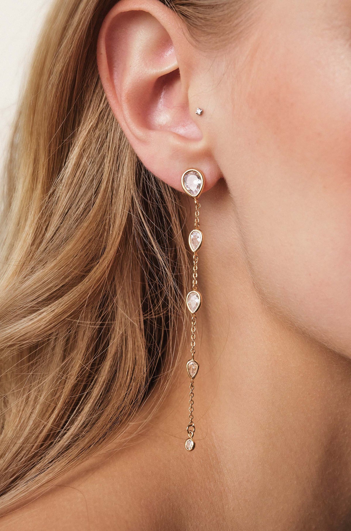 Dainty Bezel Crystal Dangle Earrings - Clear Crystals | Ettika