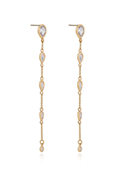 Dainty Bezel Crystal Dangle Earrings - Clear Crystals | Ettika