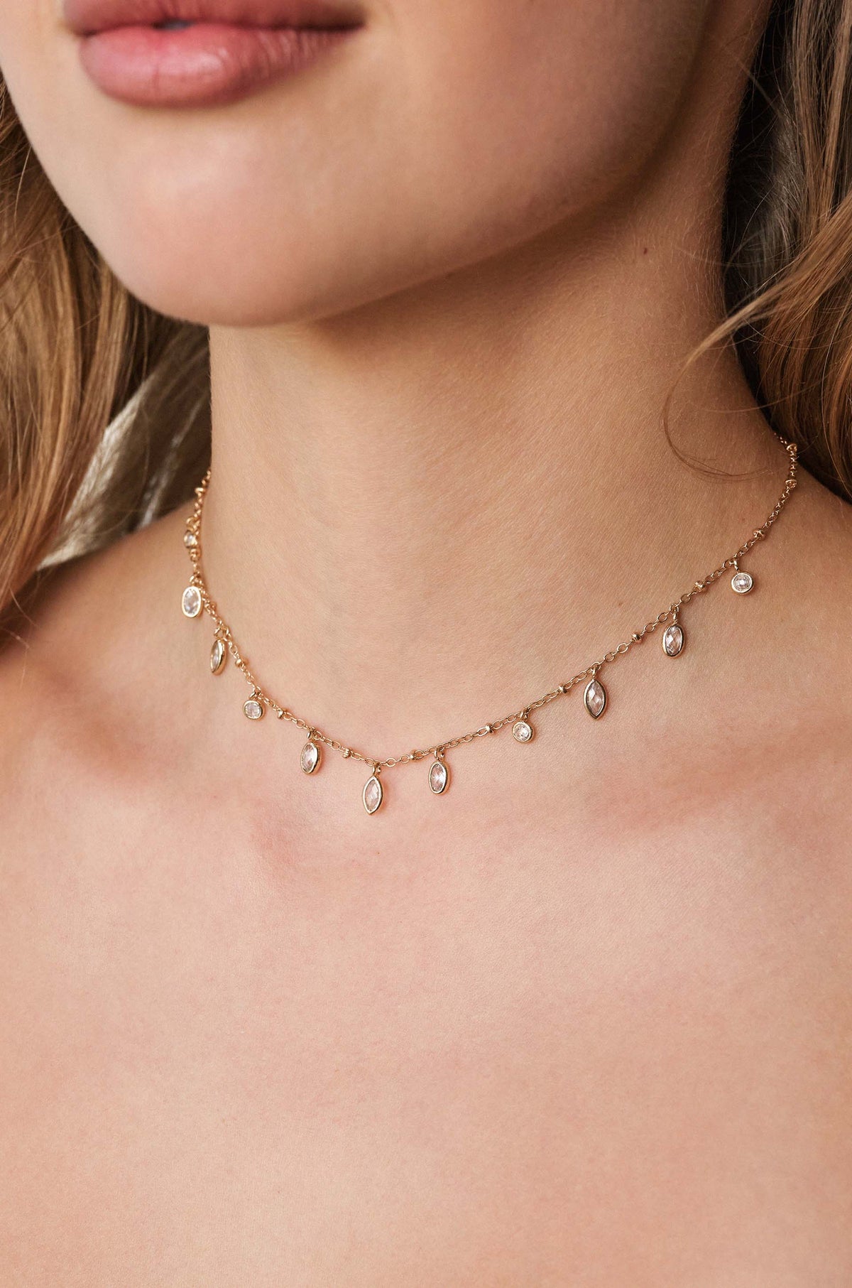 Bezel Crystal Charm Choker - Clear Crystals | Ettika