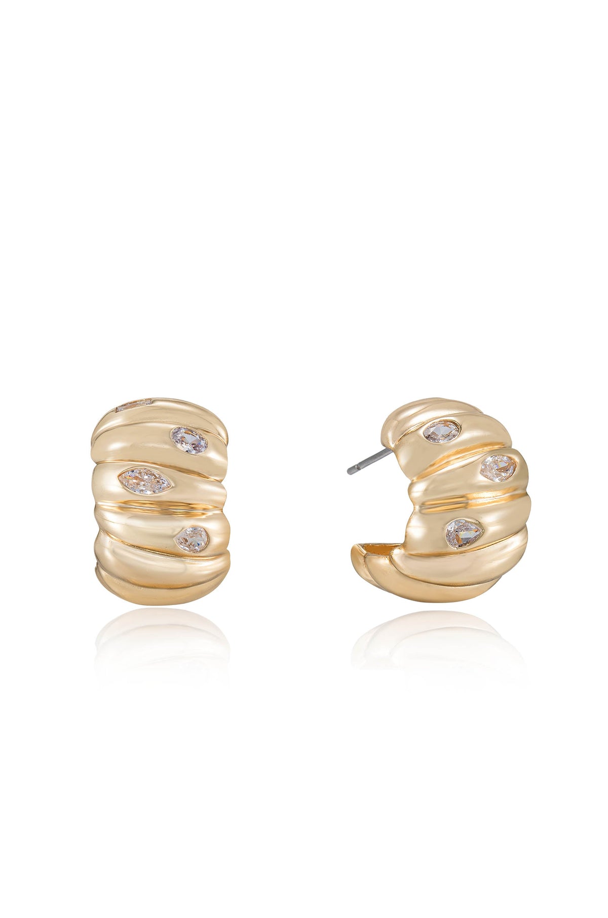 Bezel Crystal Crescent Huggie Hoops - Clear Crystals | Ettika