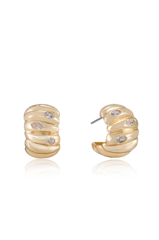 Bezel Crystal Crescent Huggie Hoops - Clear Crystals | Ettika