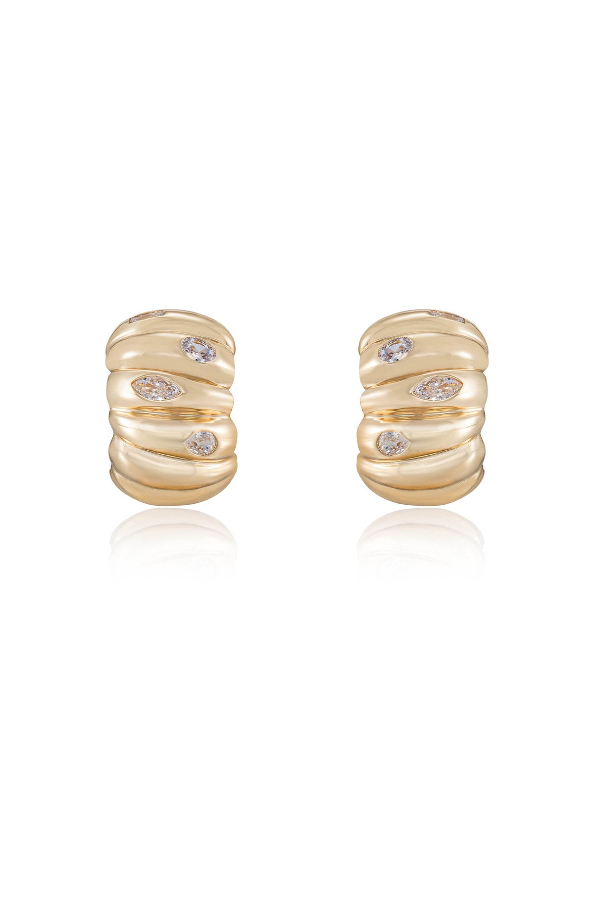 Bezel Crystal Crescent Huggie Hoops - Clear Crystals | Ettika