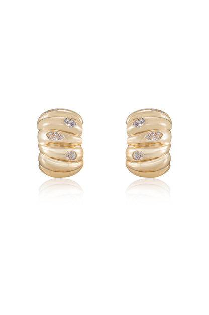 Bezel Crystal Crescent Huggie Hoops - Clear Crystals | Ettika
