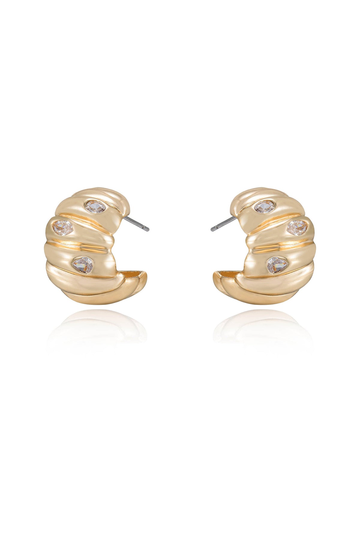 Bezel Crystal Crescent Huggie Hoops - Clear Crystals | Ettika