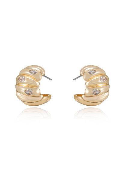 Bezel Crystal Crescent Huggie Hoops - Clear Crystals | Ettika