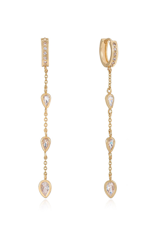 Bezel Crystal Huggie Dangle Earrings - Clear Crystals | Ettika