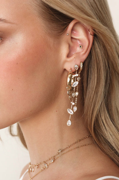 Bezel Crystal Huggie Dangle Earrings - Clear Crystals | Ettika