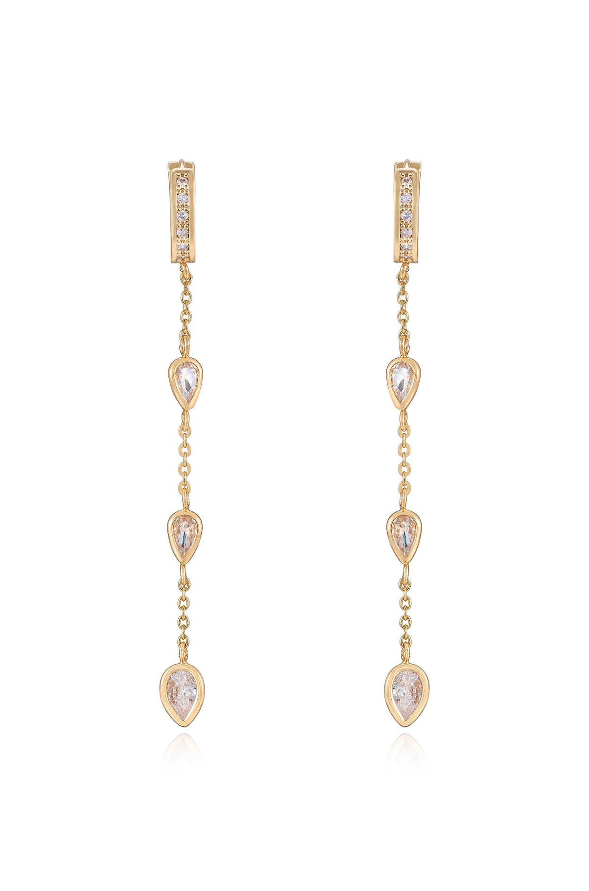 Bezel Crystal Huggie Dangle Earrings - Clear Crystals | Ettika