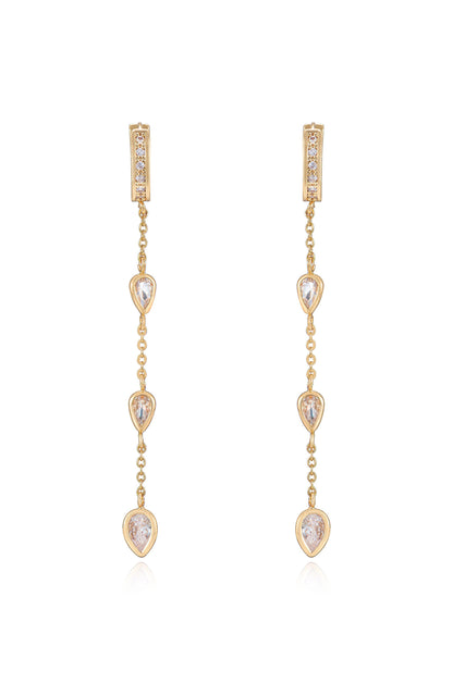 Bezel Crystal Huggie Dangle Earrings - Clear Crystals | Ettika