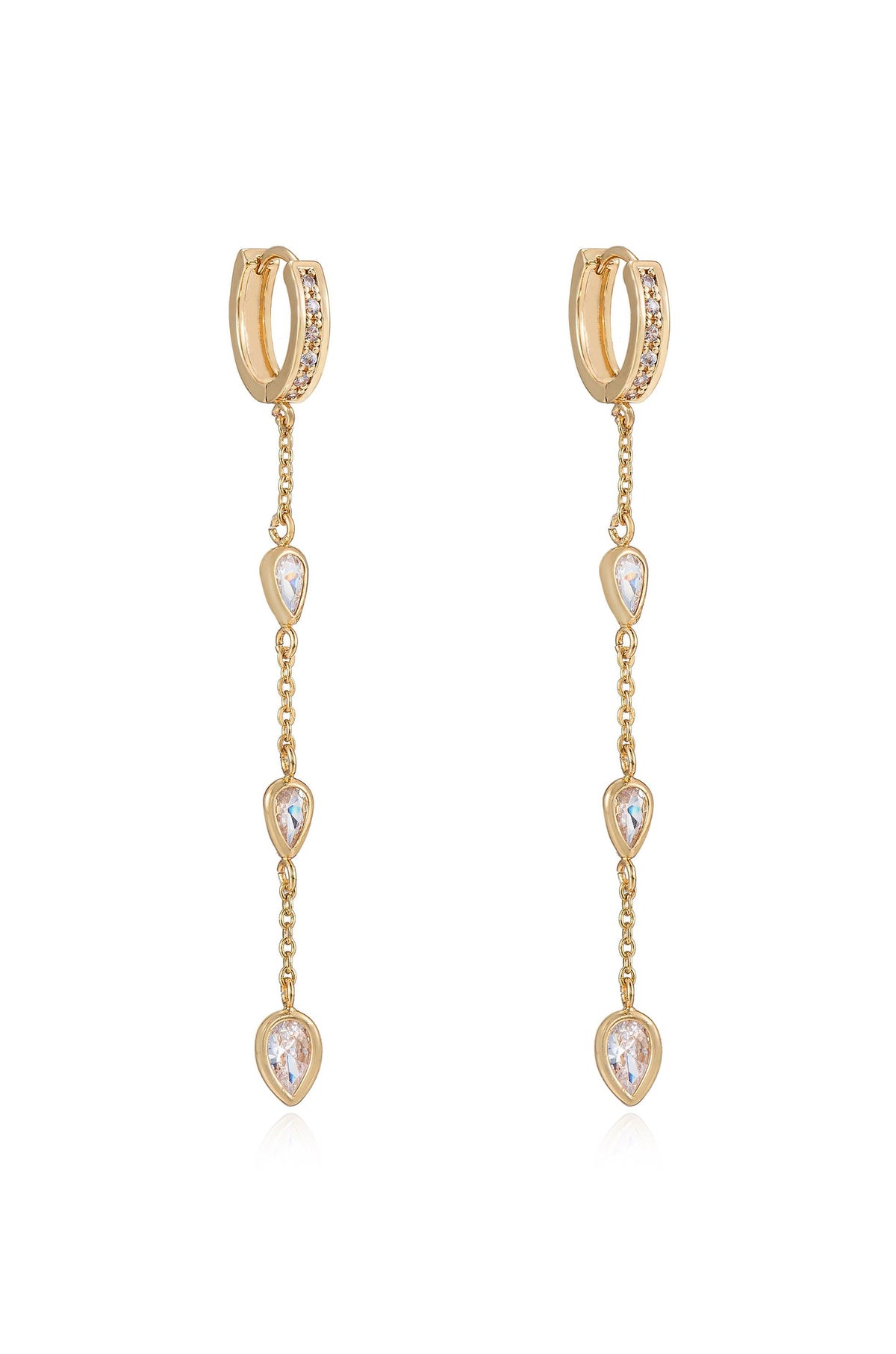 Bezel Crystal Huggie Dangle Earrings - Clear Crystals | Ettika