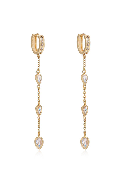 Bezel Crystal Huggie Dangle Earrings - Clear Crystals | Ettika