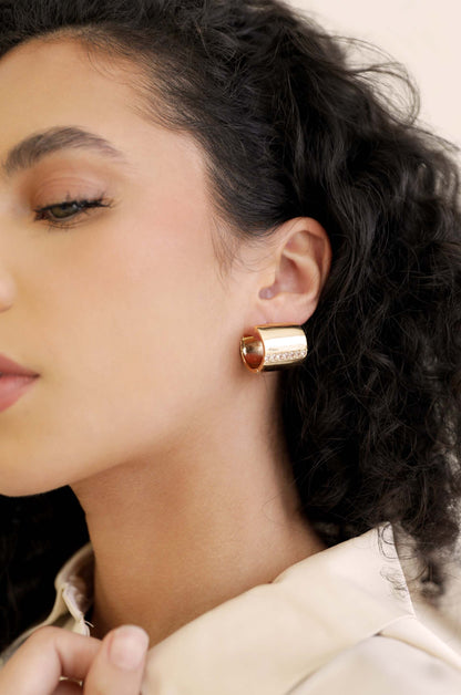 Rolled Up Stud Earrings - Clear Crystals | Ettika