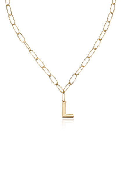 Paperclip Link Initial Necklace - 18k Gold Plated | Ettika
