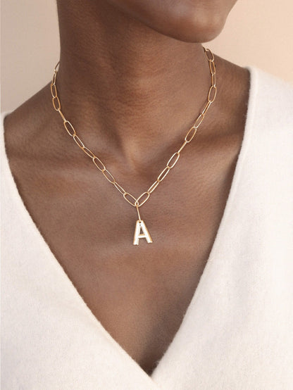 Paperclip Link Initial Necklace - 18k Gold Plated | Ettika