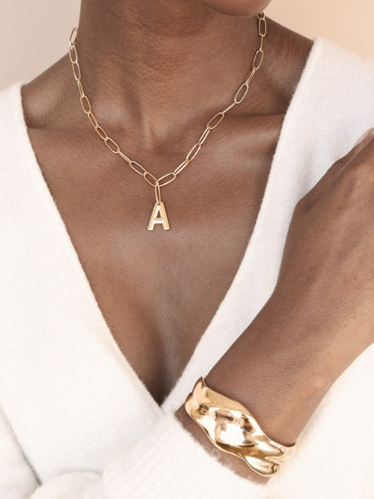 Paperclip Link Initial Necklace - 18k Gold Plated | Ettika