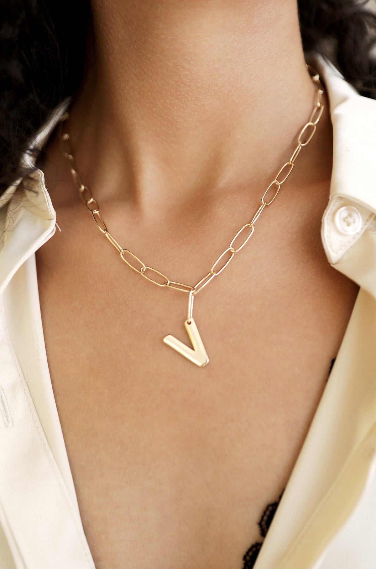 Paperclip Link Initial Necklace - 18k Gold Plated | Ettika