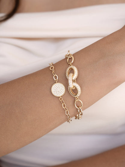 Mixed Crystal Disc & Link Chain Bracelet Set - Clear Crystal with 18k Gold Plating | Ettika