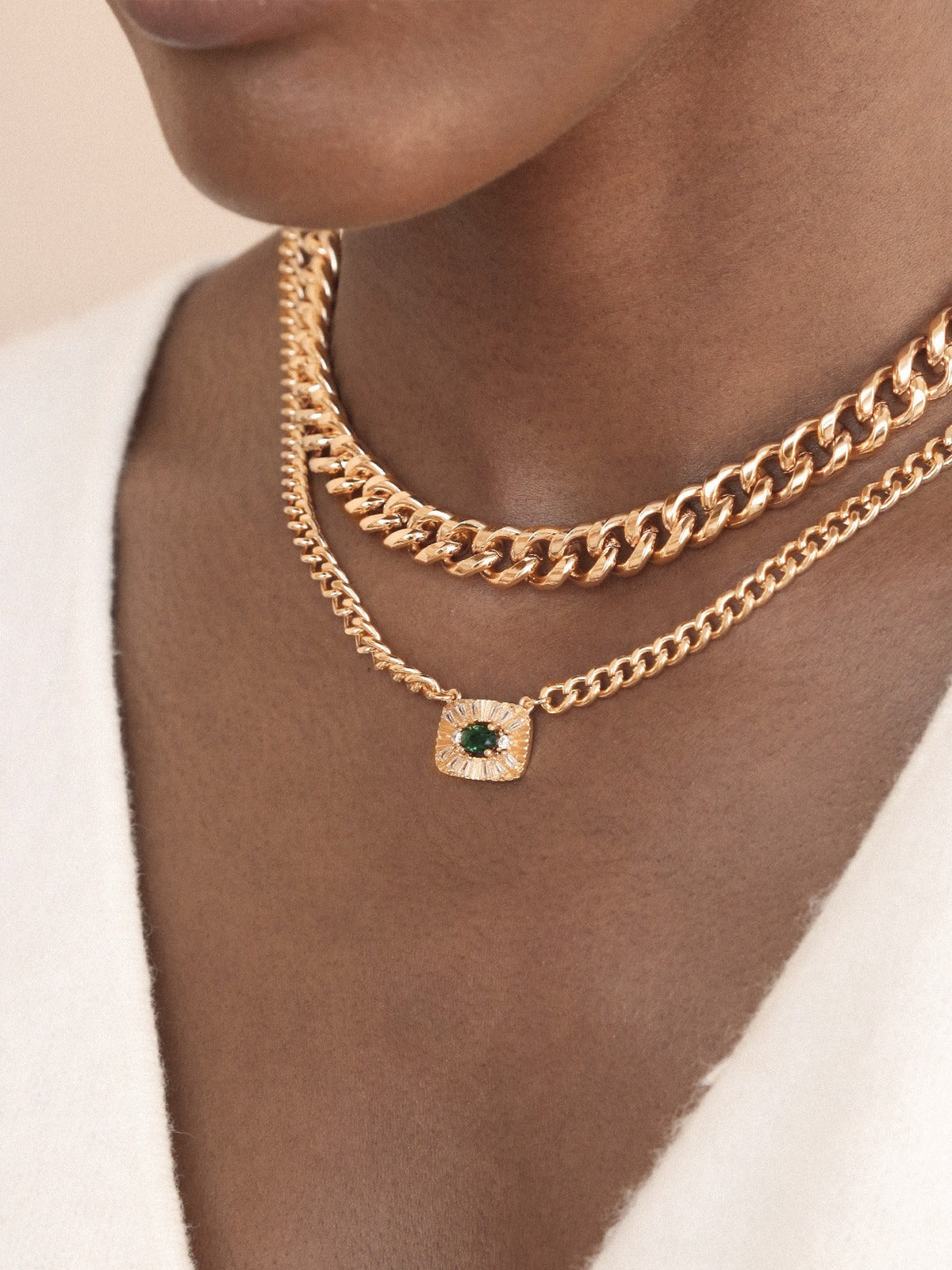 Emerald Green Crystal Pendant Necklace Set - Emerald Crystal with 18k Gold Plating | Ettika