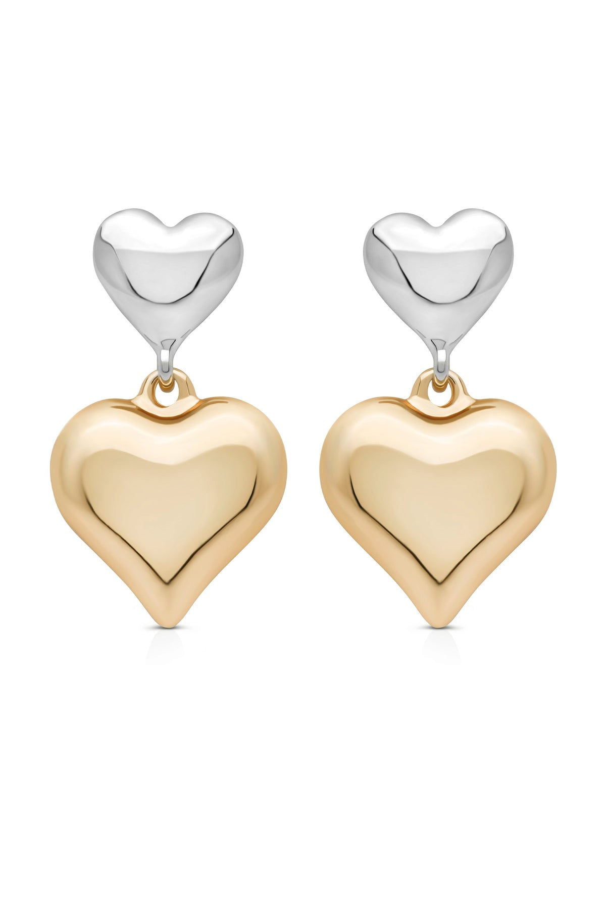 Mixed Metal Heart Earrings - Rhodium and 18k Gold Plated | Ettika