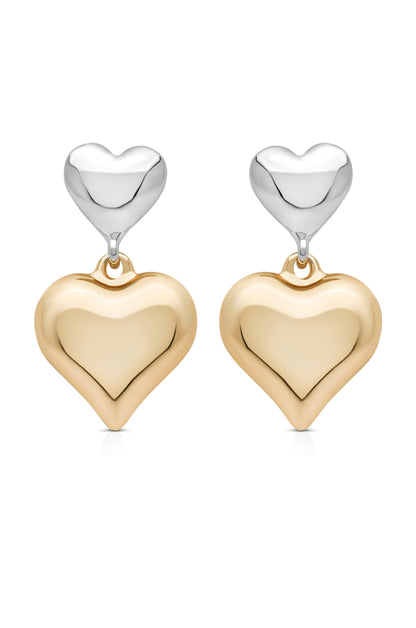 Mixed Metal Heart Earrings - Rhodium and 18k Gold Plated | Ettika