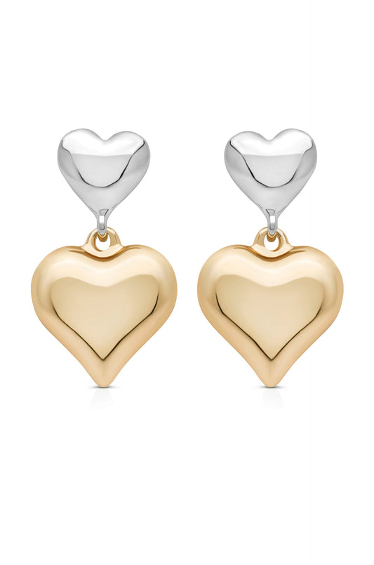 Mixed Metal Heart Earrings - Rhodium and 18k Gold Plated | Ettika