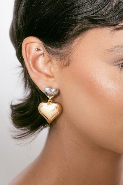 Mixed Metal Heart Earrings - Rhodium and 18k Gold Plated | Ettika